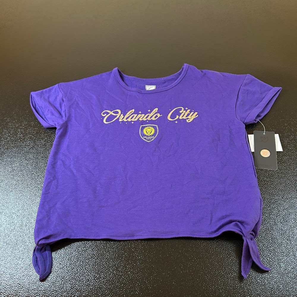 MLS Orlando City Purple Tie-Side Cropped T-Shirt Top Womens Medium 10-12 NWT
